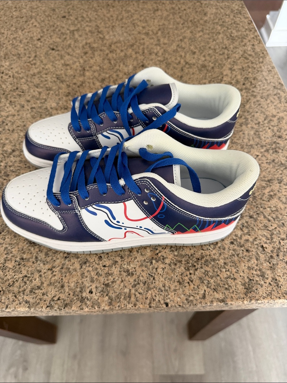 Women's Navy & White Low-Top Sneakers with Blue Laces